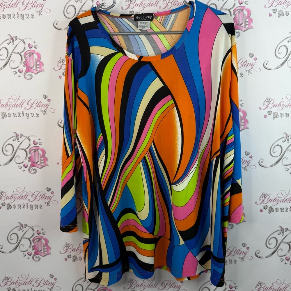 Get Lucky shirt swirls psychedelic bright neon Women's Colorful Swirl Blouse